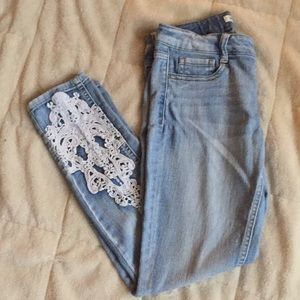 Denim lace skinny jeans